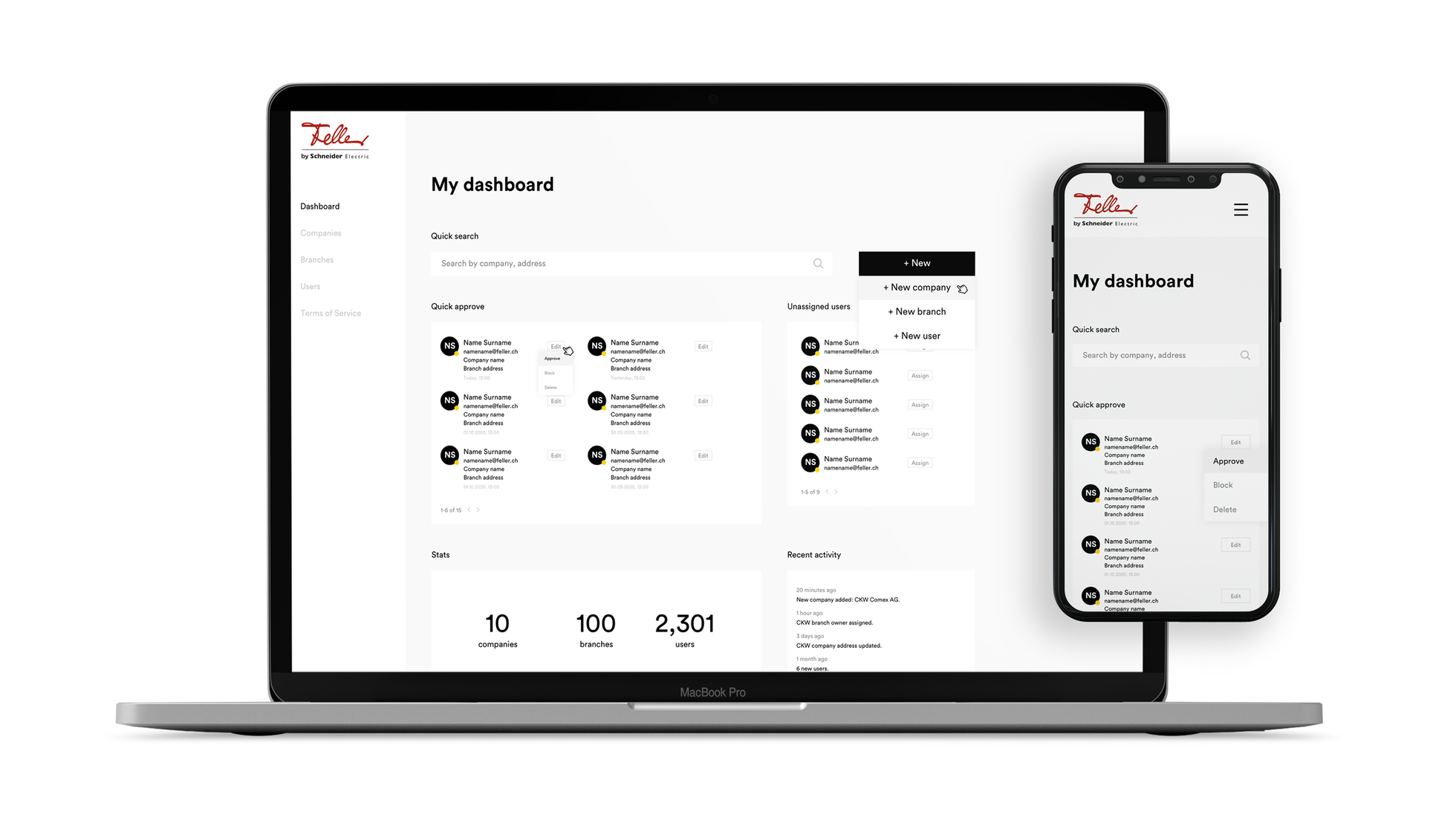 Feller User Management Portal Dashboard